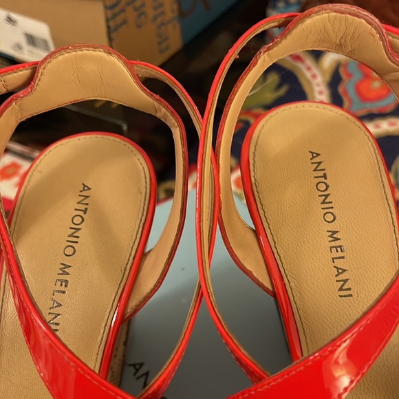 Antonio Melani Red Leather Cork Wedges Sz 10 - Picture 7 of 8